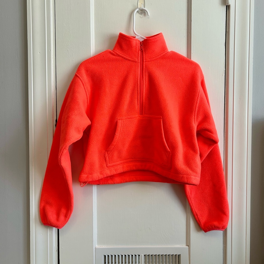 TNA Polar 1/4 Zip Sweater Bright Pink Fleece Cropped